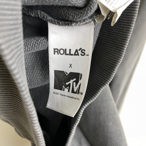 Revolve Rollas X MTV Hoodie Sweatshirt Small Washed Gray Graphic French Terry - Picture 9 of 10